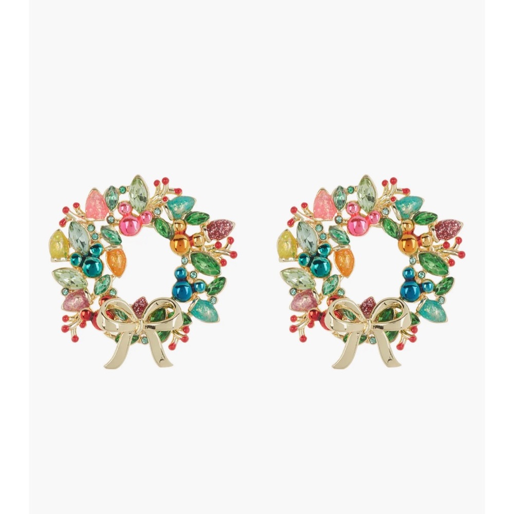 BaubleBar Disney Hidden Mickey Wreath Holiday Christmas Earrings Goldtone NWT